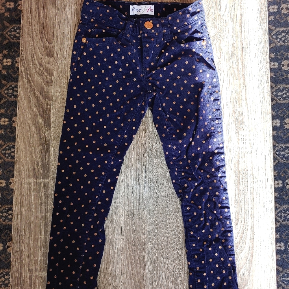 NWOT Girls FreeStyle Polka Dot Corduroy Pants sz 5